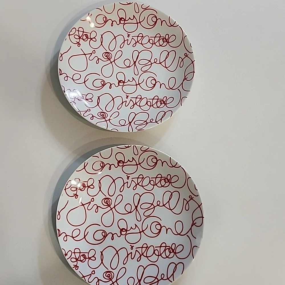 4 Crate&Barrrel Script Design Holiday Appetizer Or Dessert Plates